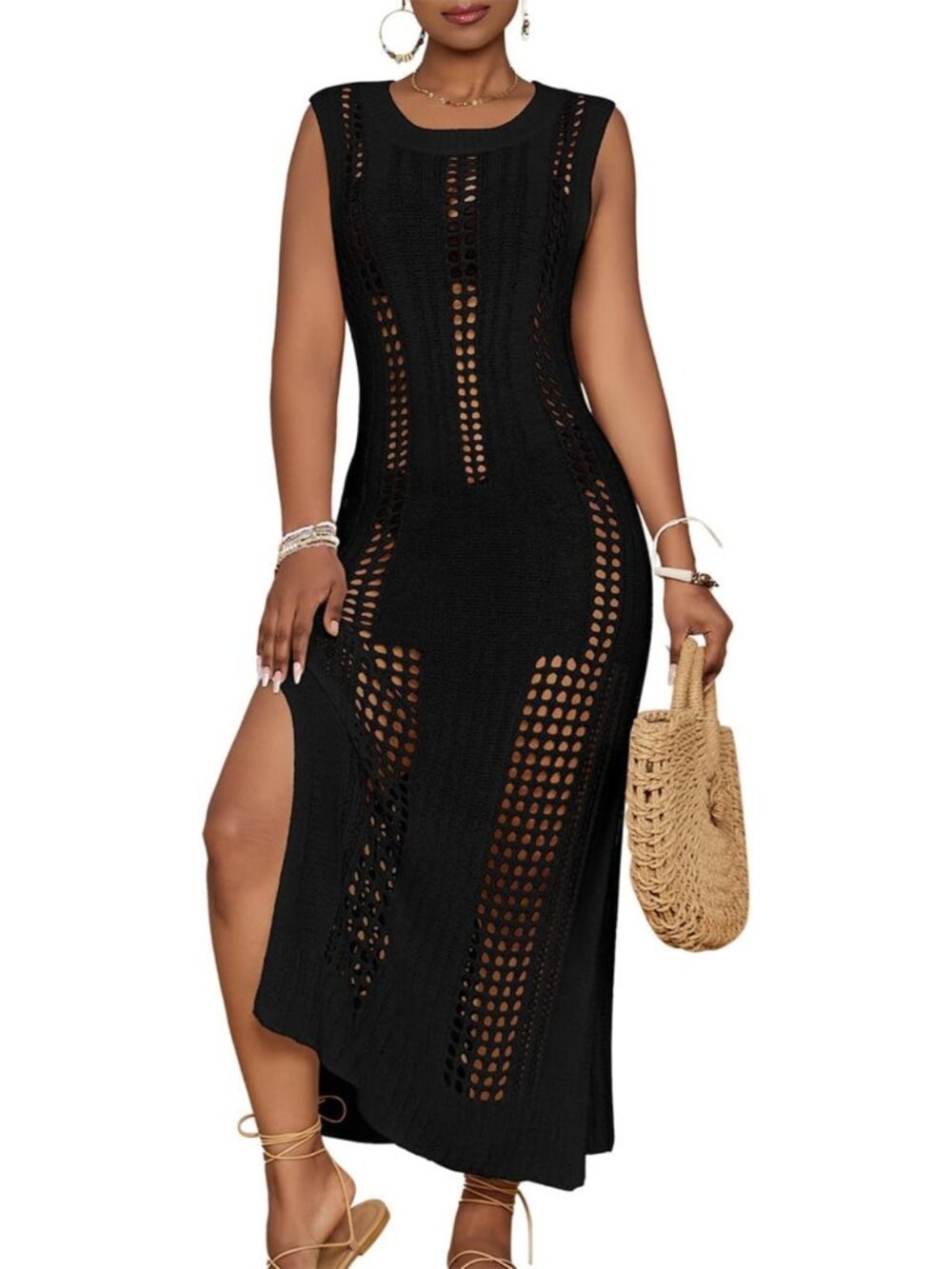 Stylish Crochet Beach Cover-Up Dress for Women - Sleeveless Swimsuit Accessory